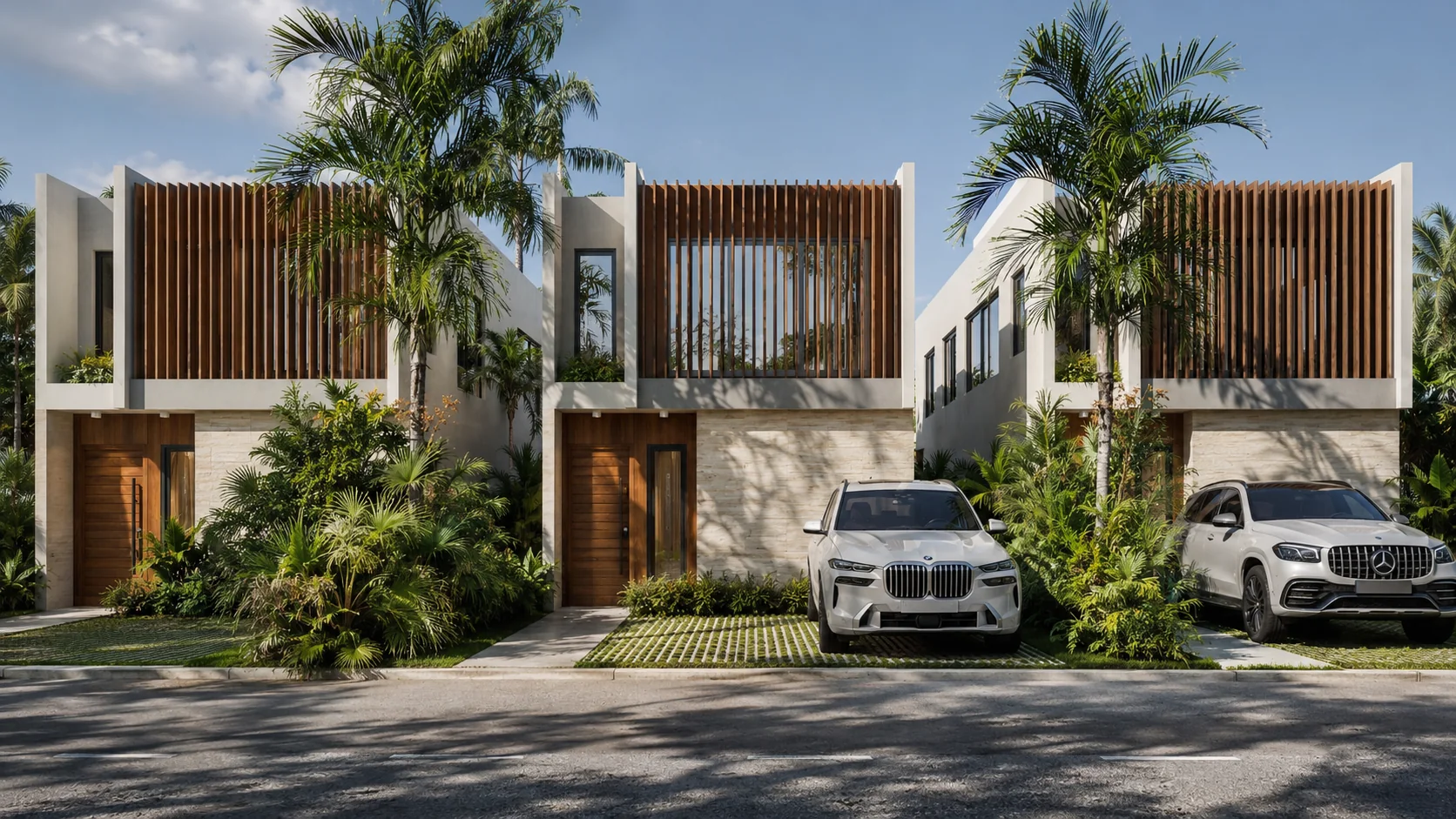 Fachada de Hanna Residences II con arquitectura tropical contemporánea