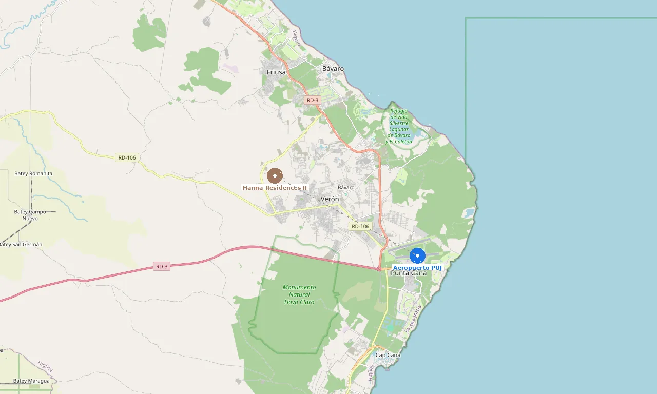 Mapa: Hanna Residences II y Aeropuerto PUJ, Punta Cana